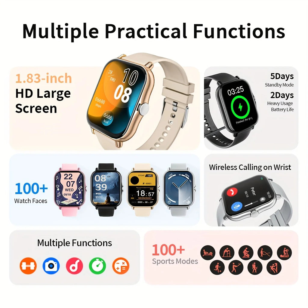 G.L Wear Smartwatch with 1.83-Inch HD Display, Bluetooth Calling, and Heart Rate Activity Tracking - Ideal Gift for Men and Women
