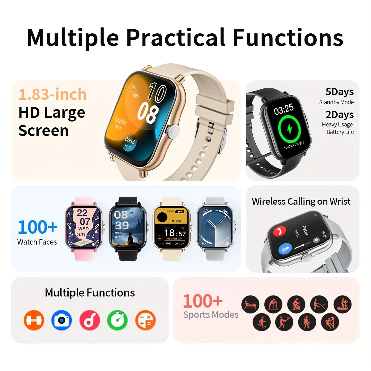 G.L Wear Smartwatch with 1.83-Inch HD Display, Bluetooth Calling, and Heart Rate Activity Tracking - Ideal Gift for Men and Women